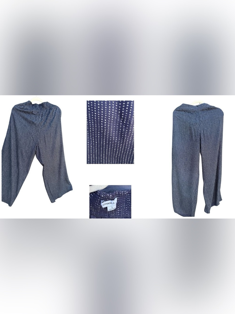 O'Neill Women’s Navy Wide Leg Pants with White Dot Stripe
